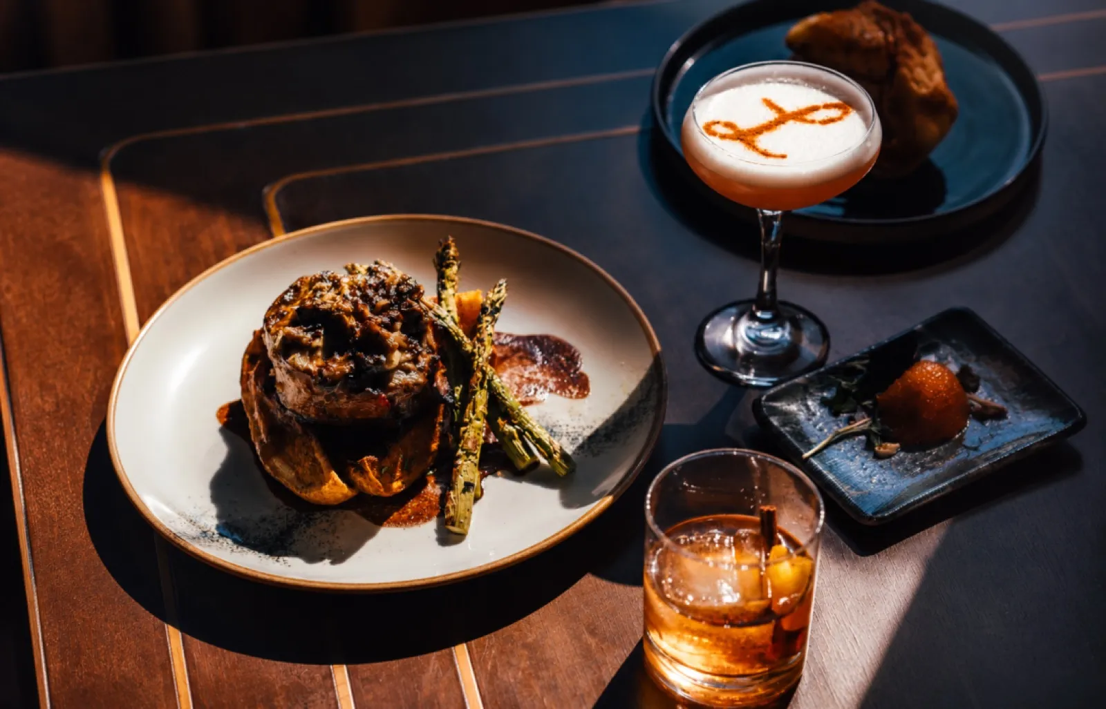 Steak with cocktails at Lakeside Dining